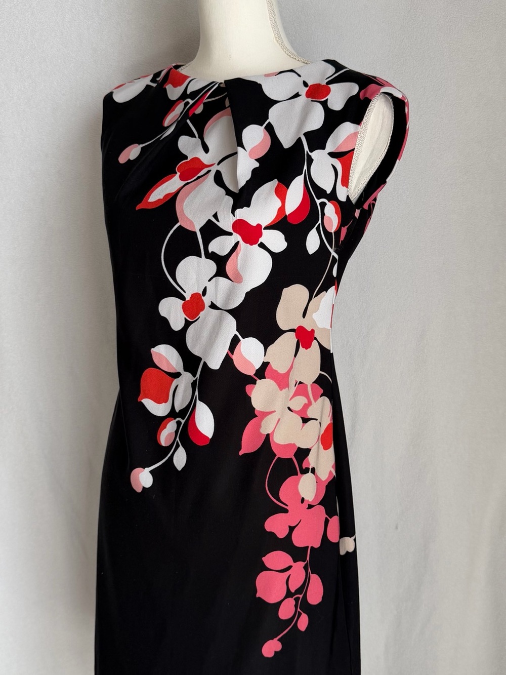 New York & Company Black Midi Dress with Pink, Red & Cream Floral